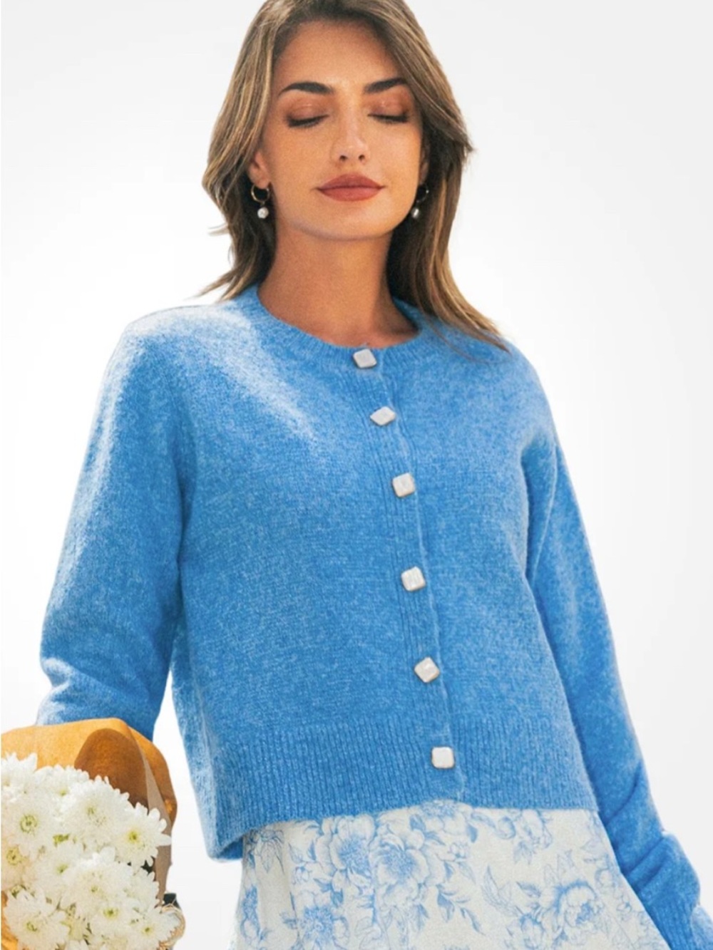 Cupshe Light Blue Button Closure Knit Cardigan